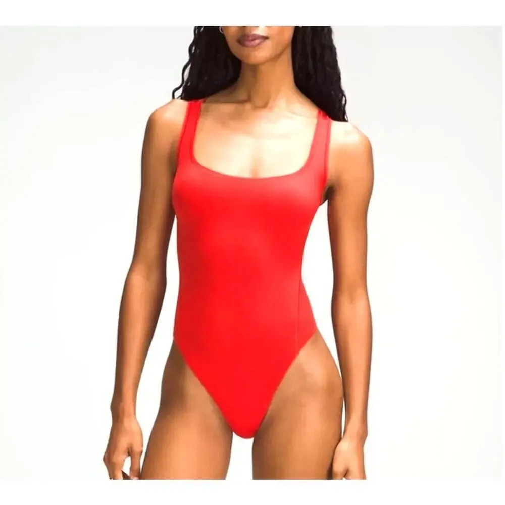 Lululemon NWT Red Soft Nulu Square Neck Bodysuit Sleeveless Thong Cut